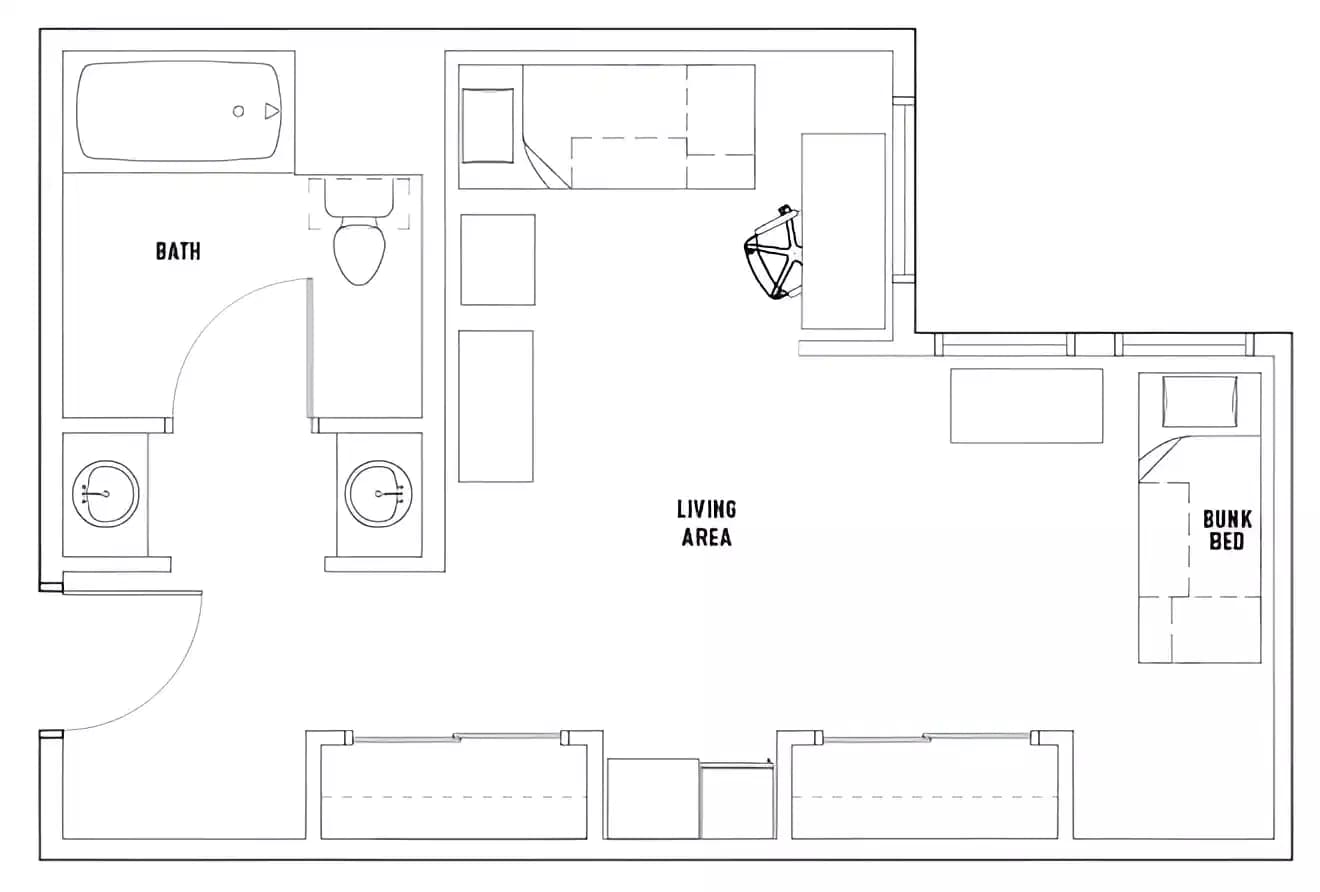 1 Bed - 1 Bath Triple