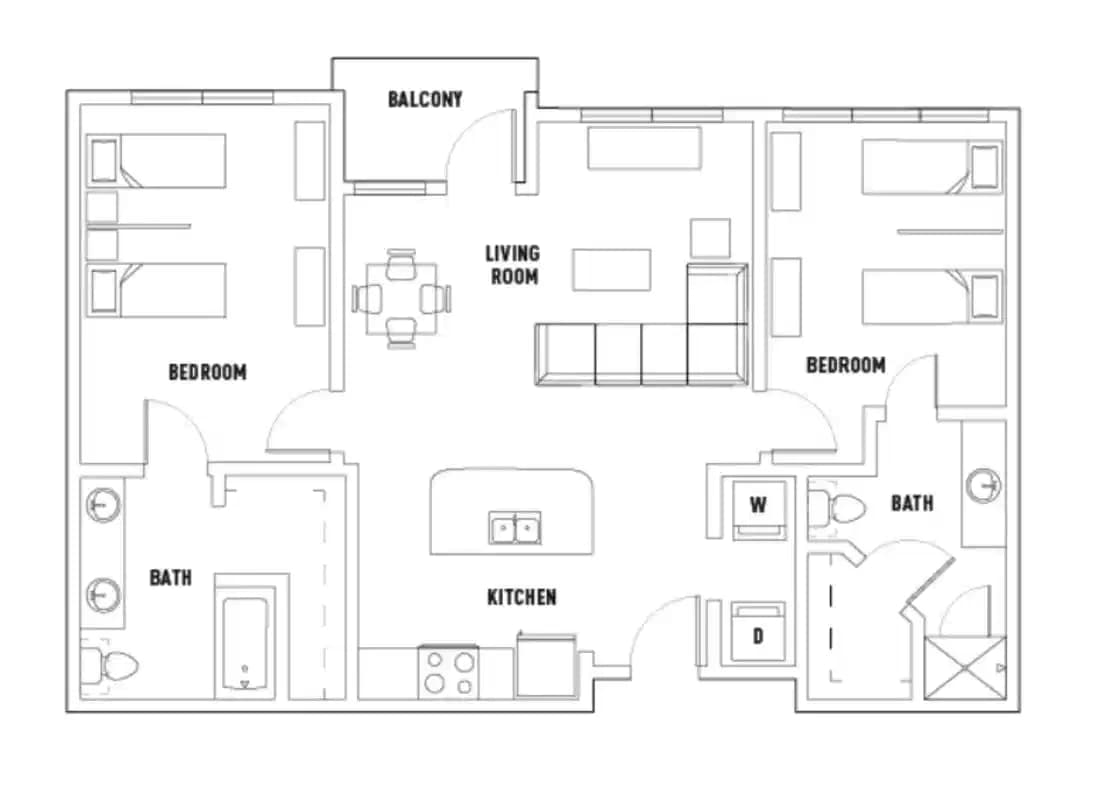 Room in 28th: 2 Bed - 2 Bath D Premium Shared Bedroom