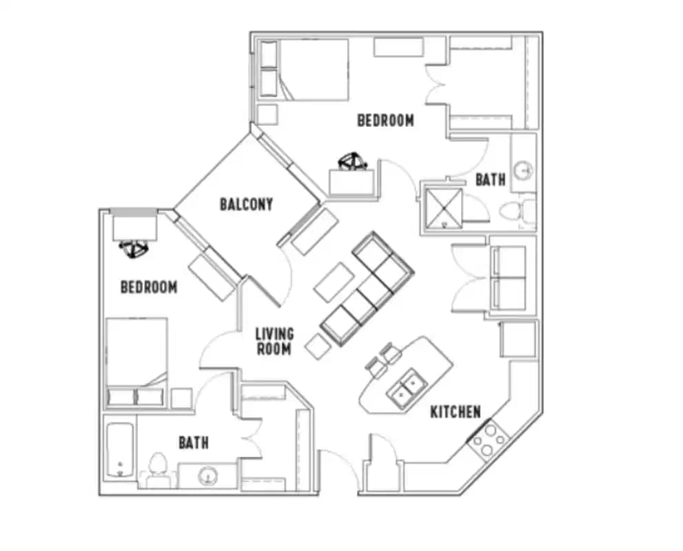 Room in 28th: 2 Bed - 2 Bath C Premium