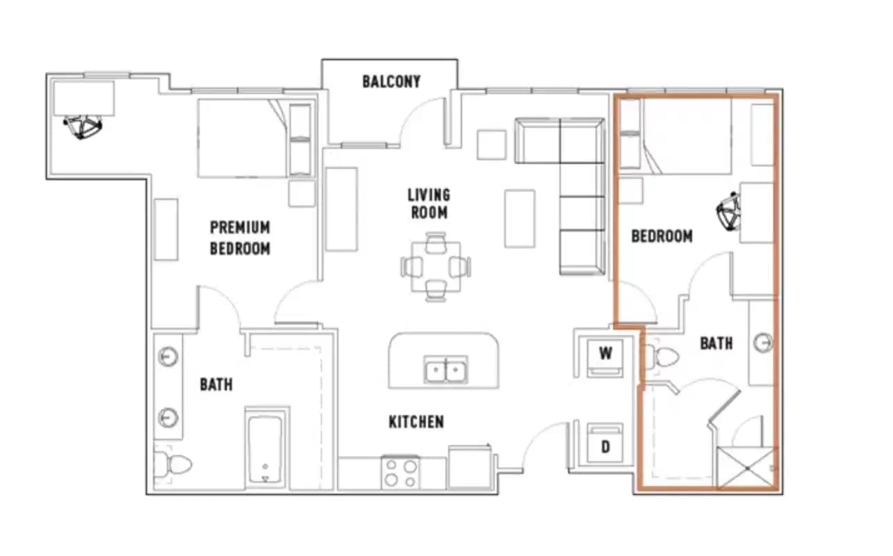 Room in Pearl N: 2 Bed - 2 Bath D Premium Private Bedroom
