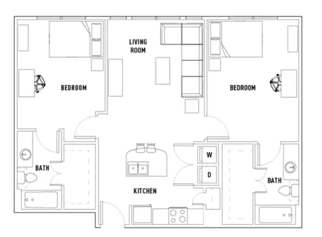 Room in Pearl N: 2 Bed - 2 Bath B Shared Bedroom