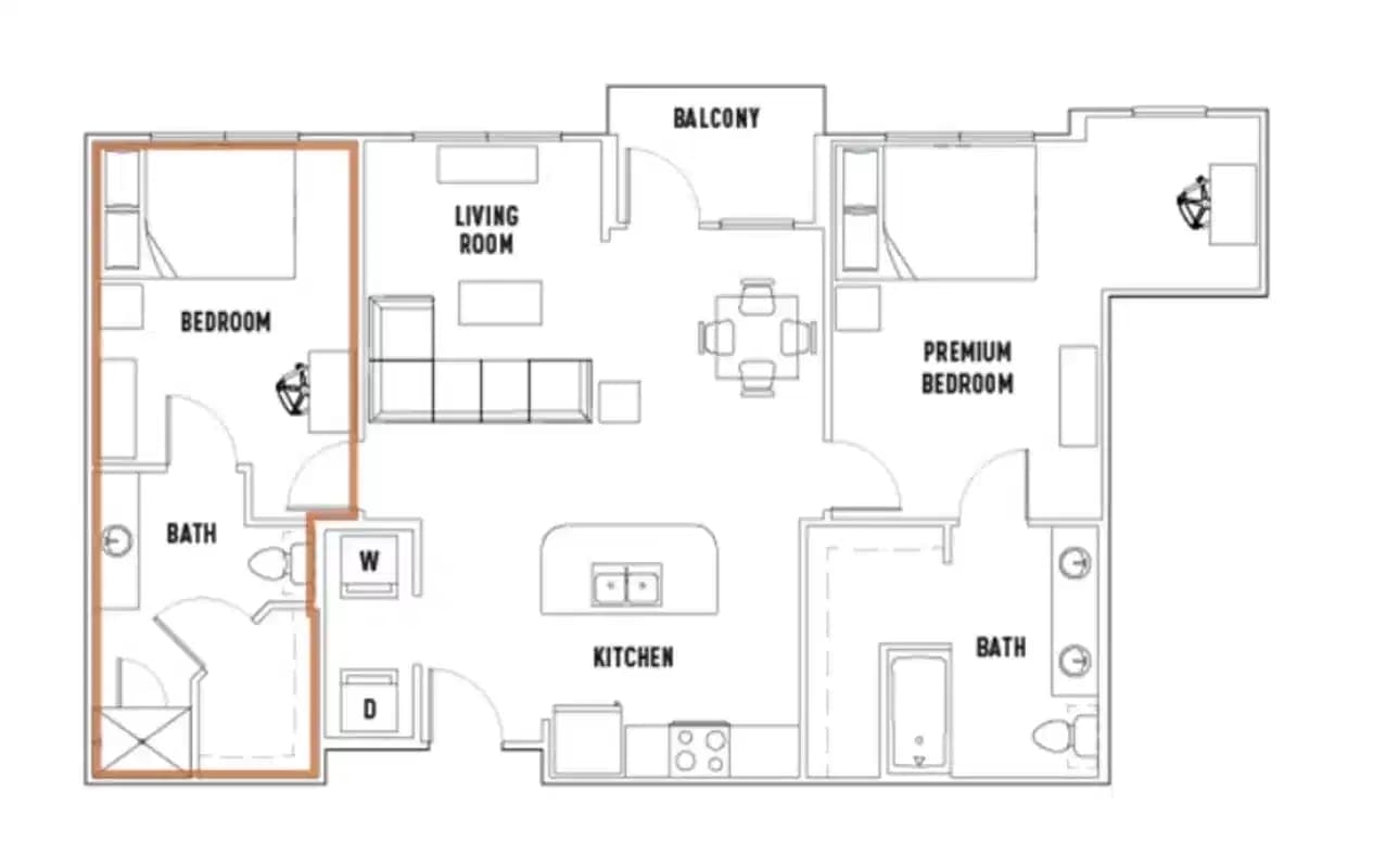 Room in Pearl S: 2 Bed - 2 Bath D Premium Private Bedroom