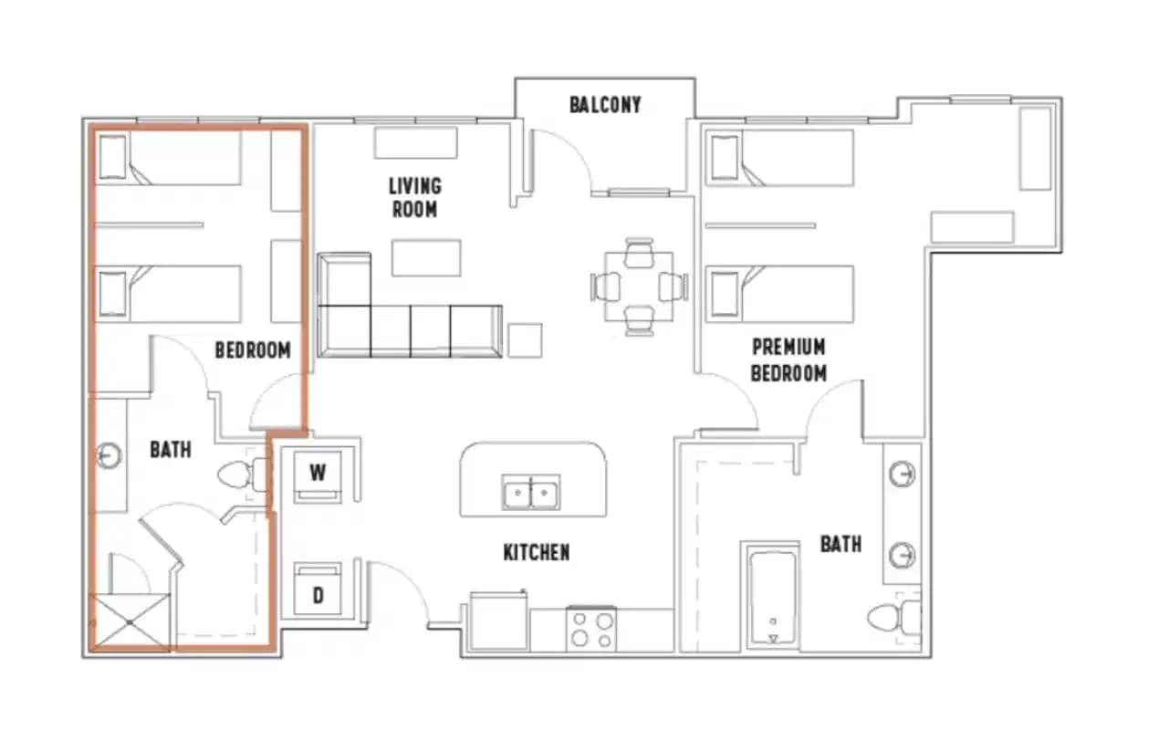 Room in Pearl S: 2 Bed - 2 Bath D Premium Shared Bedroom