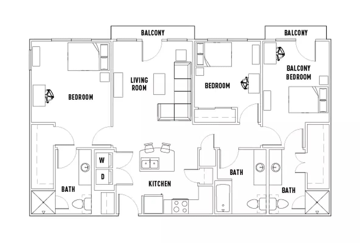 Room in 23rd: 3 Bed - 3 Bath B Premium