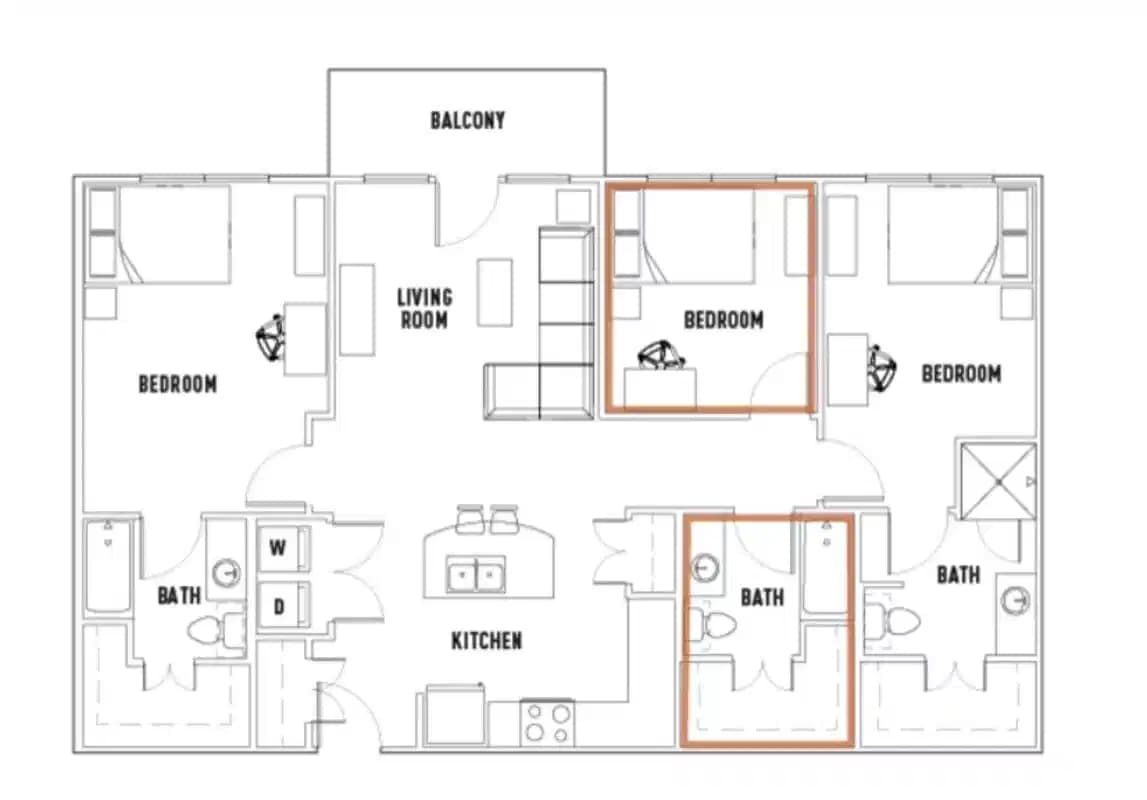 Room in 28th: 3 Bed - 3 Bath Premium