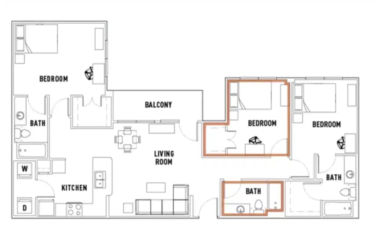 Room in Pearl N: 3 Bed - 3 Bath B Premium