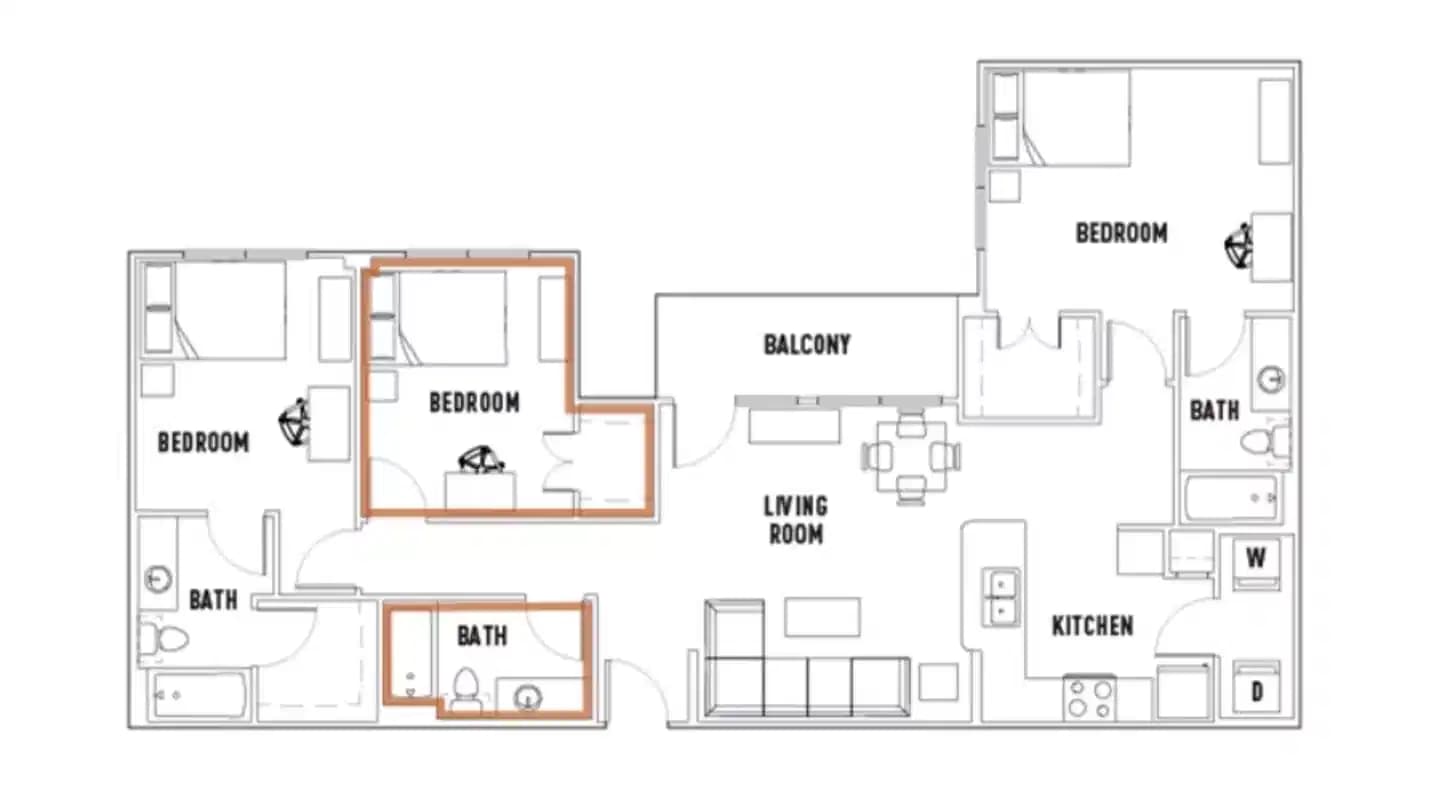 Room in Pearl S: 3 Bed - 3 Bath B Premium