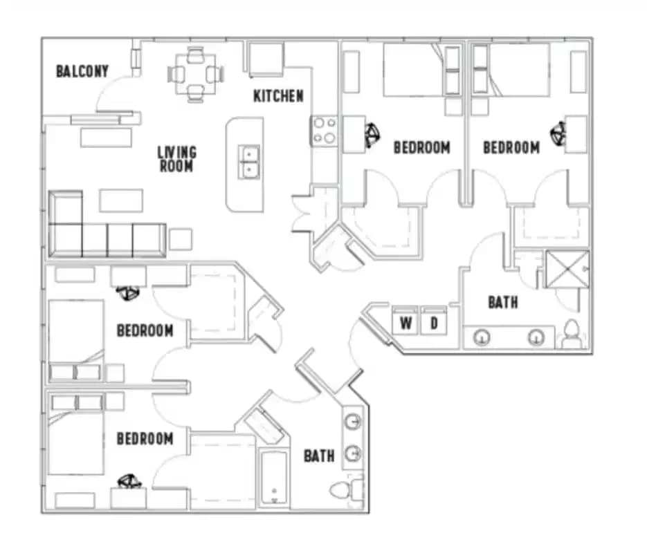 Room in 28th: 4 Bed - 2 Bath Premium