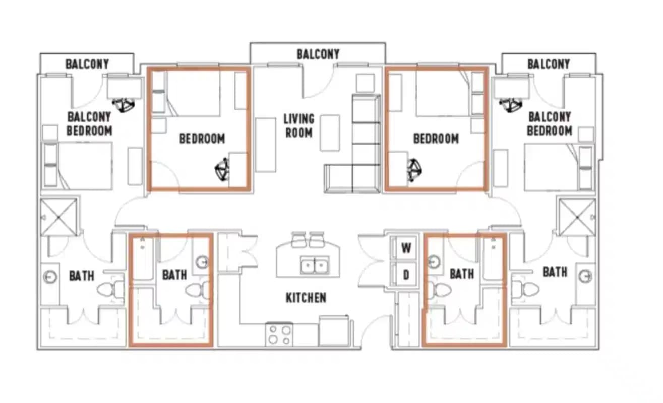 Room in 28th: 4 Bed - 4 Bath Premium