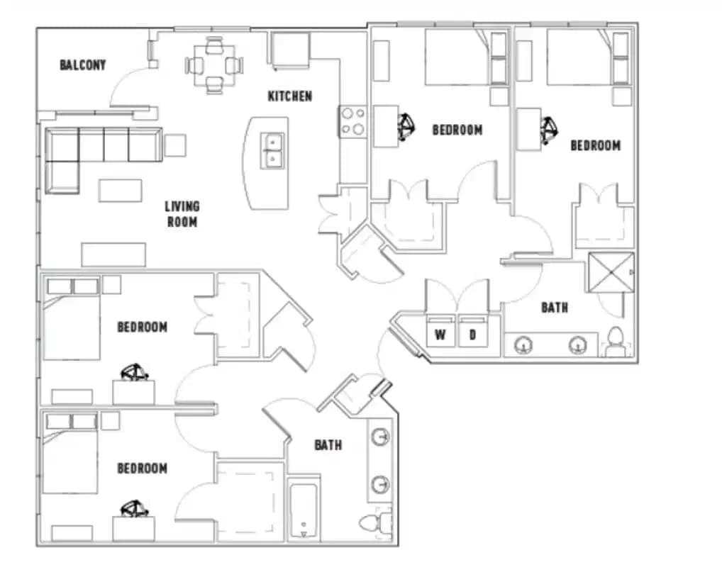 Room in Pearl N: 4 Bed - 2 Bath Premium