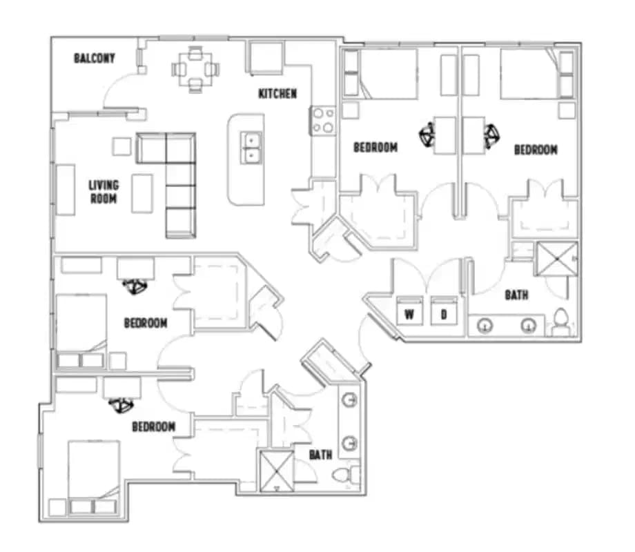Room in Pearl S: 4 Bed - 2 Bath Premium
