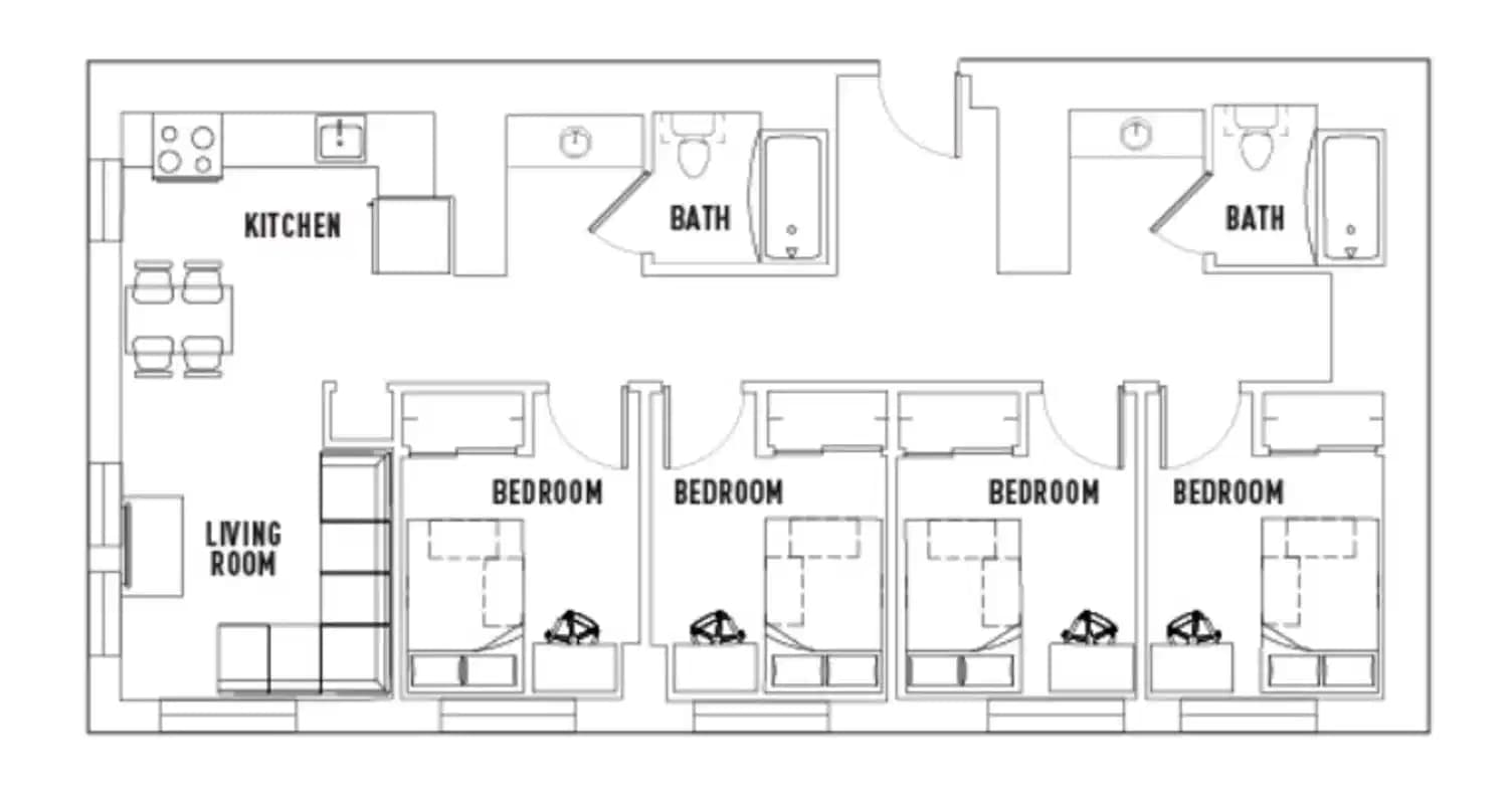 Room in 4 Bed - 2 Bath E