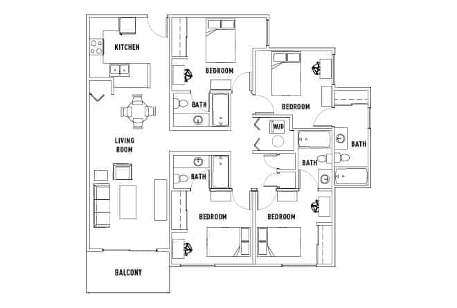 Room in 4 Bed - 4 Bath